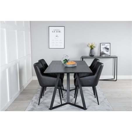 Marina Dining Table - Black top / Black Legs , Comfort Dining Chair - Black / Black_4