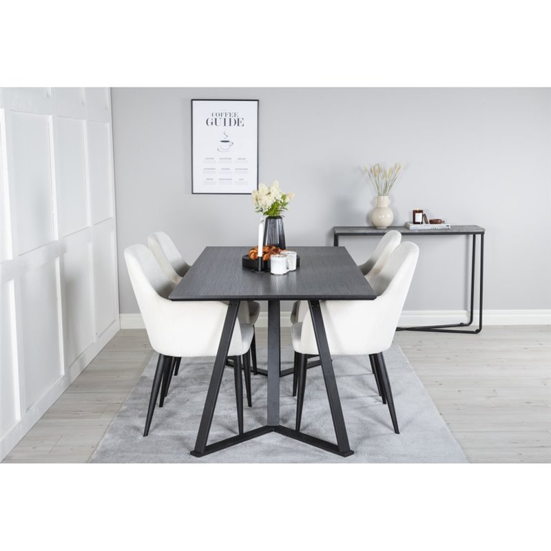 Marina Dining Table - Black top / Black Legs , Comfort Dining Chair - Beige / Black_4