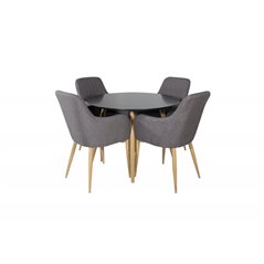 Plaza Round Dining Table - ø 100cm - Black / Oak, Comfort Dining Chair - Dark Grey / Oak_4