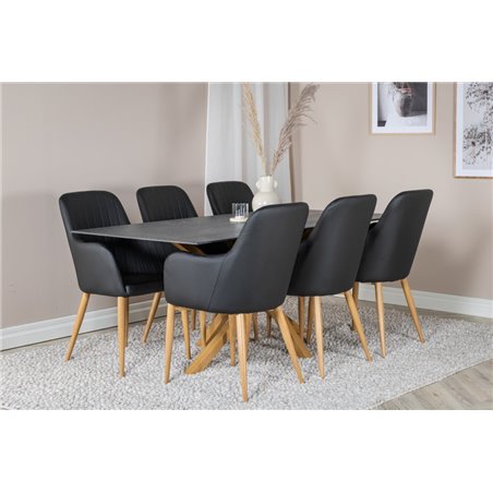 Piazza Dining Table - 180*90*75 - Spraystone / Oak, Comfort Dining Chair - Black / Oak_6