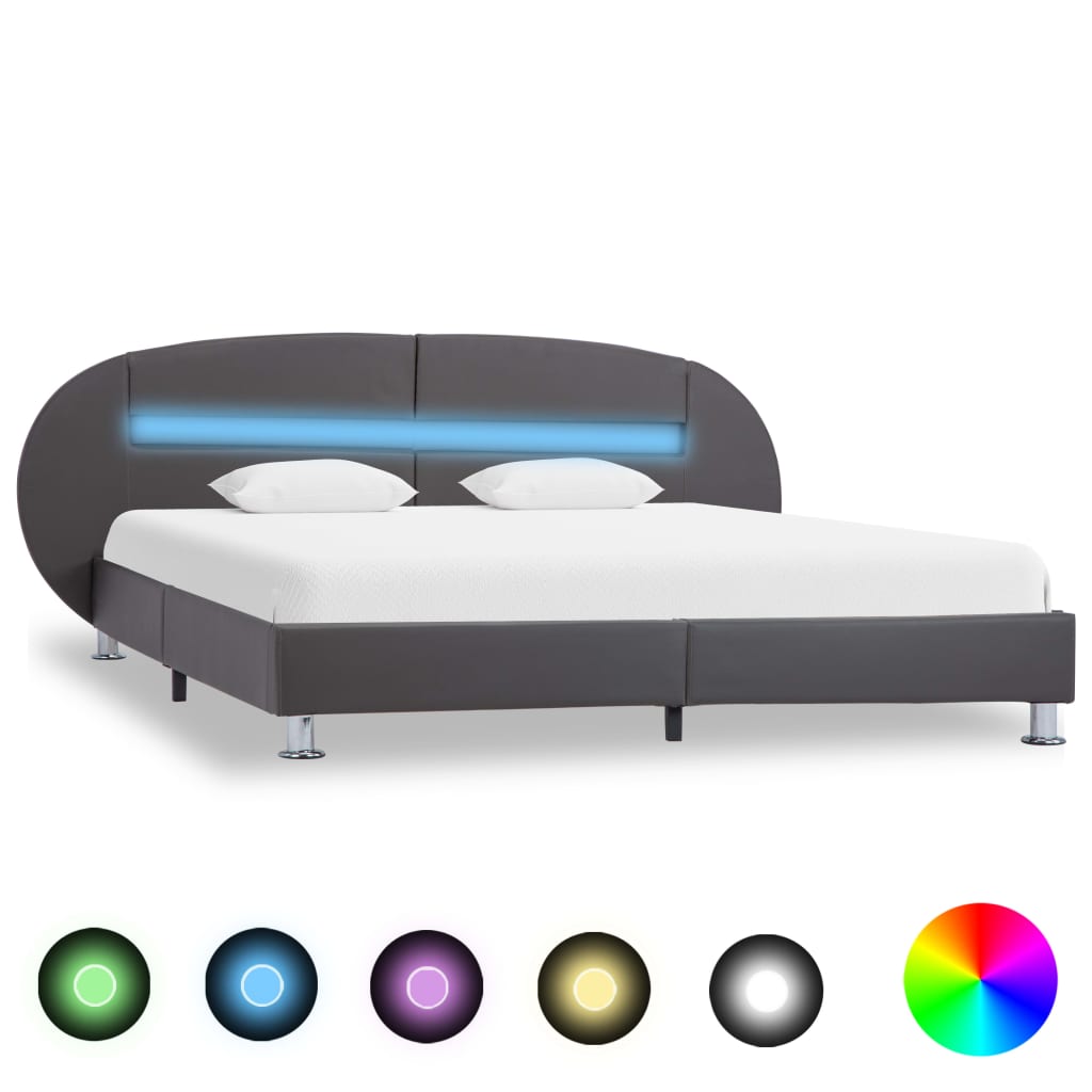  Sängram med LED grå konstläder 120x200 cm