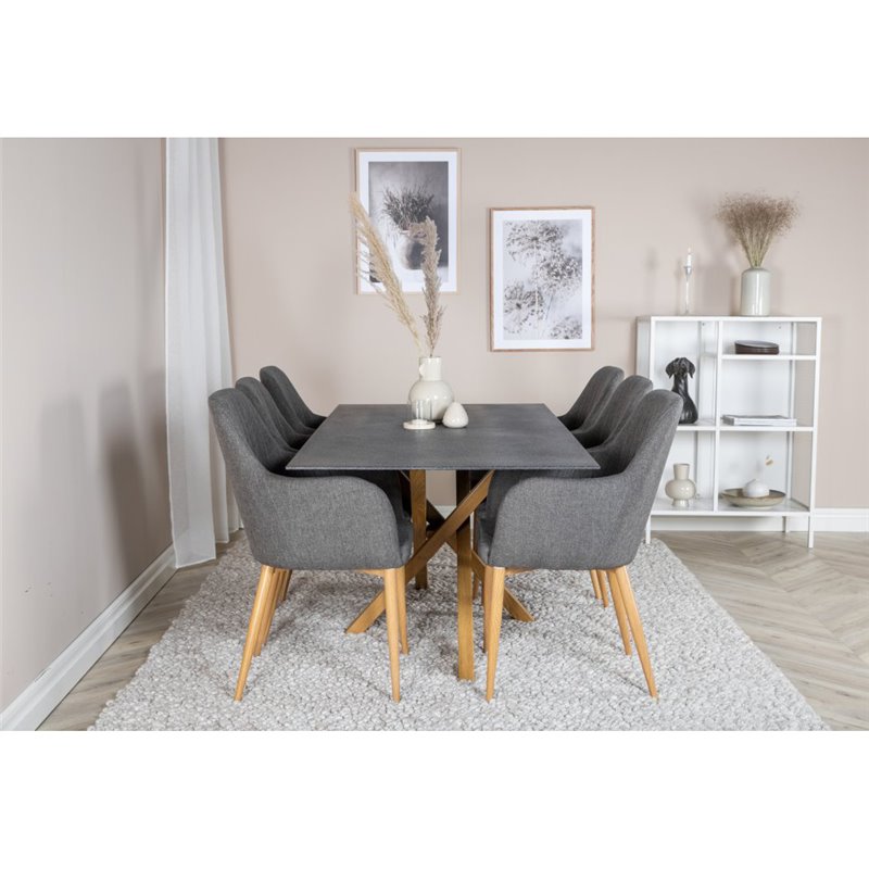 Piazza Dining Table - 180*90*75 - Spraystone / Oak, Comfort Dining Chair - Dark Grey / Oak_6