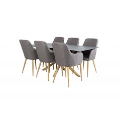 Piazza Dining Table - 180*90*75 - Spraystone / Oak, Comfort Dining Chair - Dark Grey / Oak_6