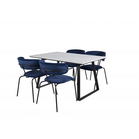 Estelle Dining Table 140*90 - White / Black, Arrow armchair - Black Legs - Blue Velvet_4