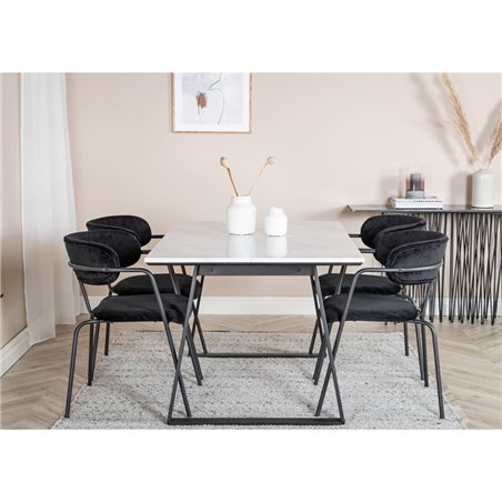 Estelle Dining Table 140*90 - White / Black, Arrow armchair - Black Legs - Black Velvet_4