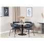 Estelle Round Dining Table ø106 H75 - White / Black, Arrow armchair - Black Legs - Black Flower printed Fabric_4