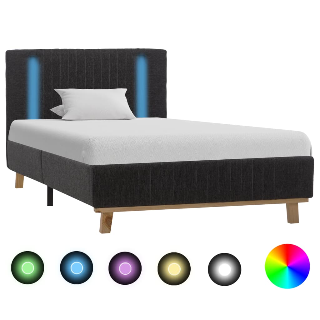  Sängram med LED mörkgrå tyg 90x200 cm