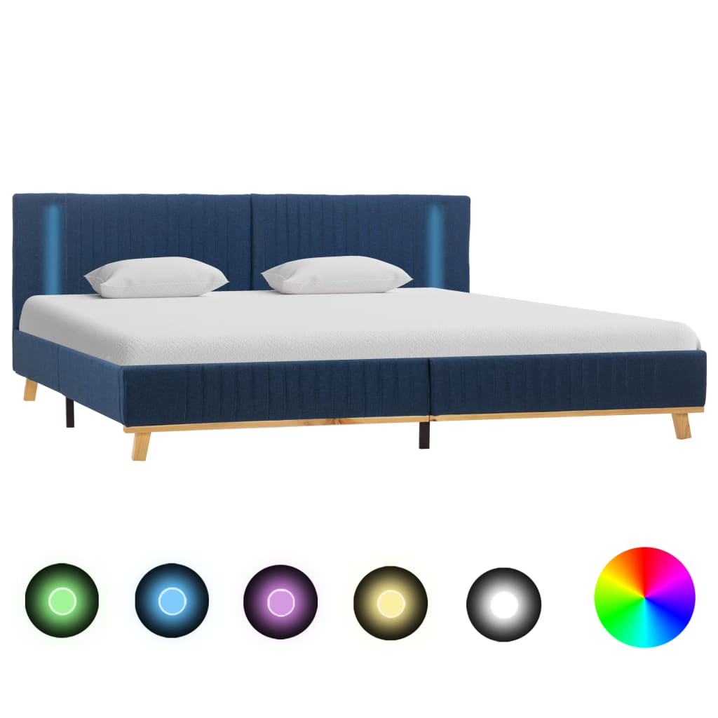  Sängram med LED blå tyg 160x200 cm
