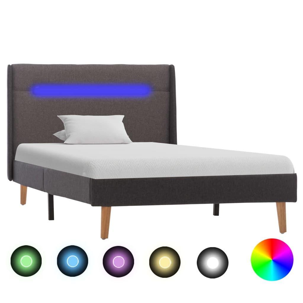  Sängram med LED grå tyg 100x200 cm