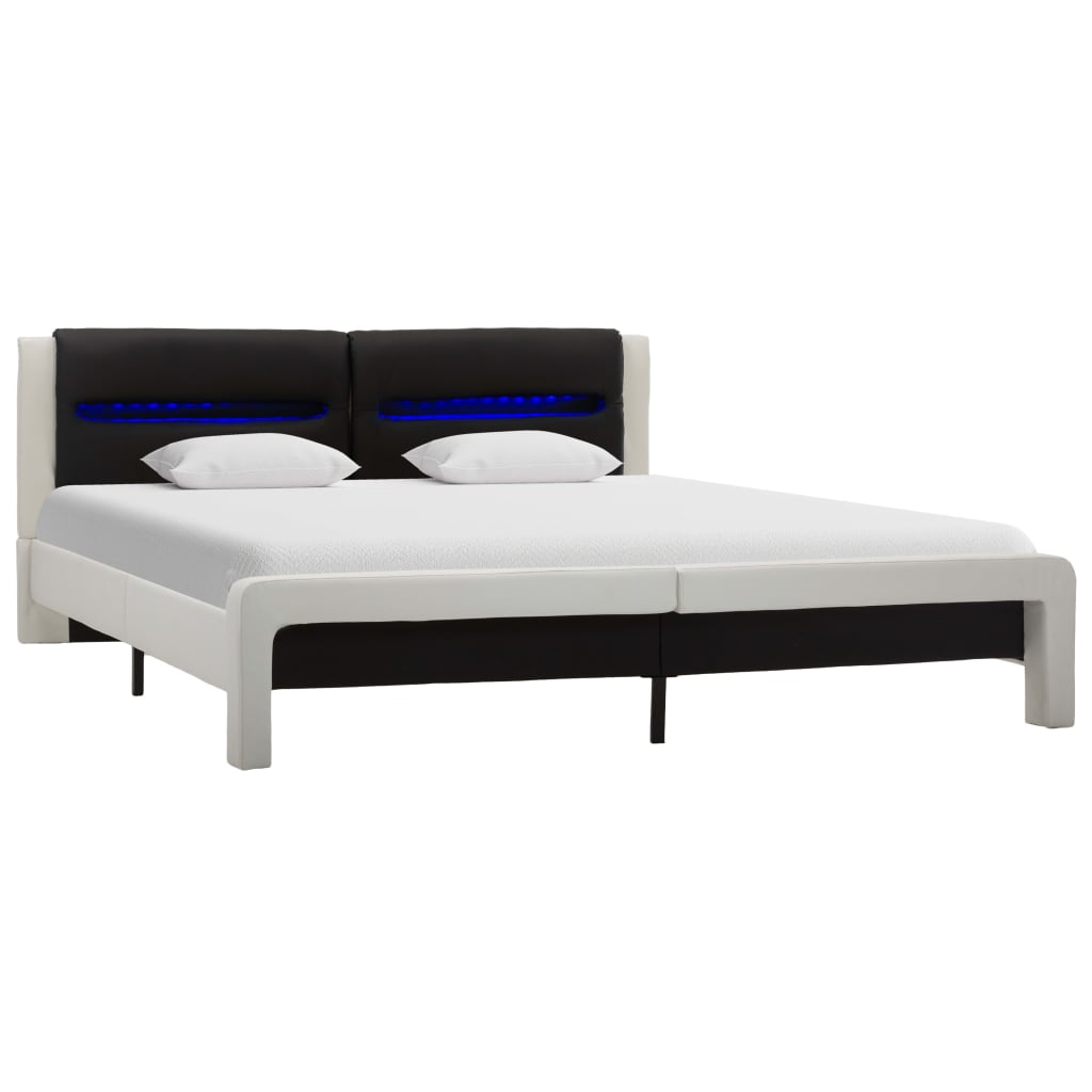  Sängram med LED vit och svart konstläder 120x200 cm