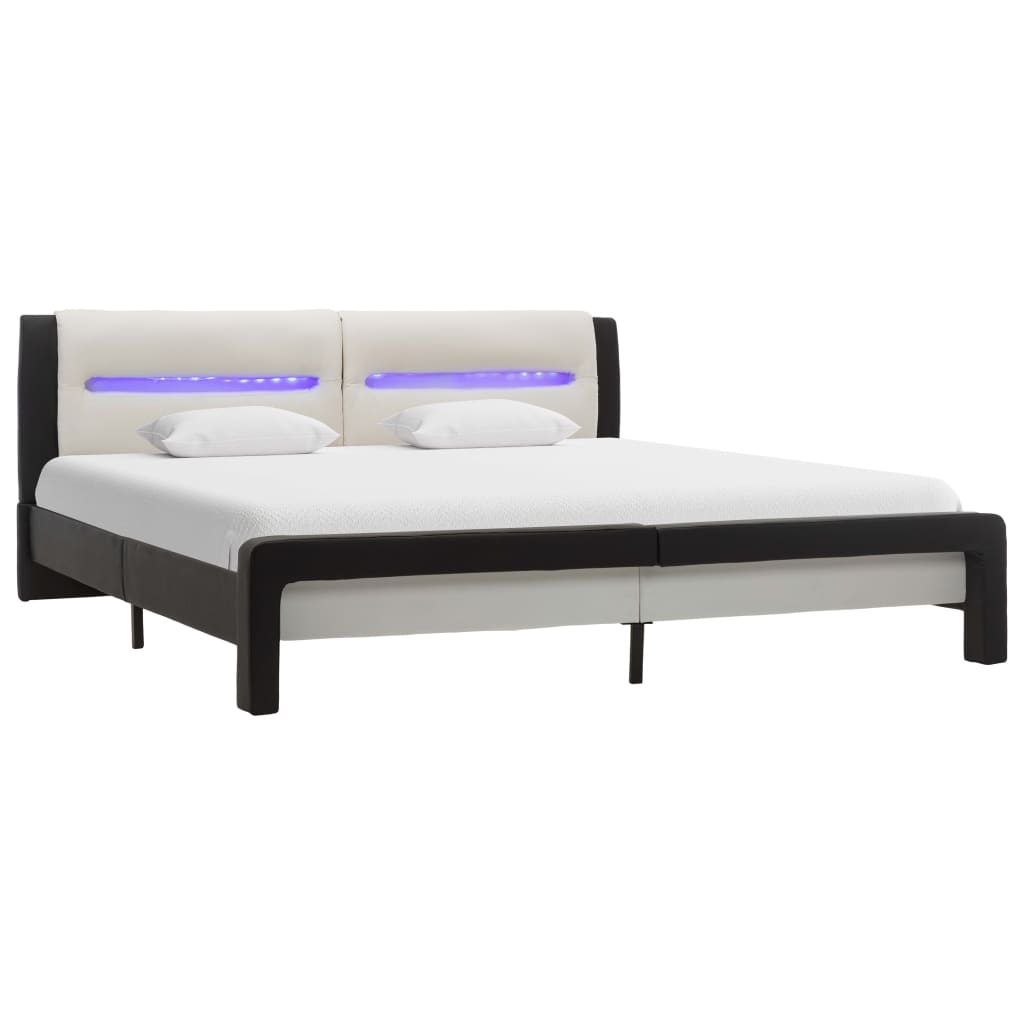  Sängram med LED svart och vit konstläder 120x200 cm