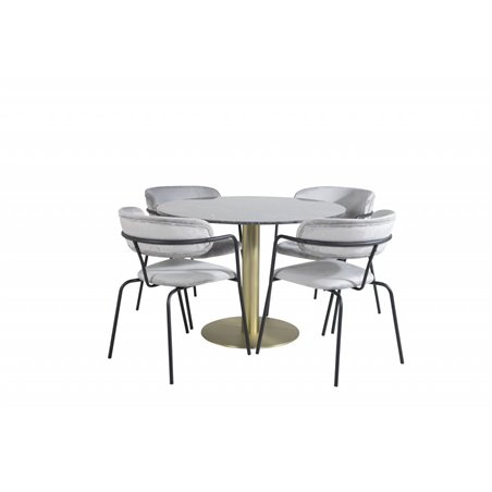 Estelle Round Dining Table ø106 H75 - Black / Brass, Arrow armchair - Black Legs - Grey Velvet_4