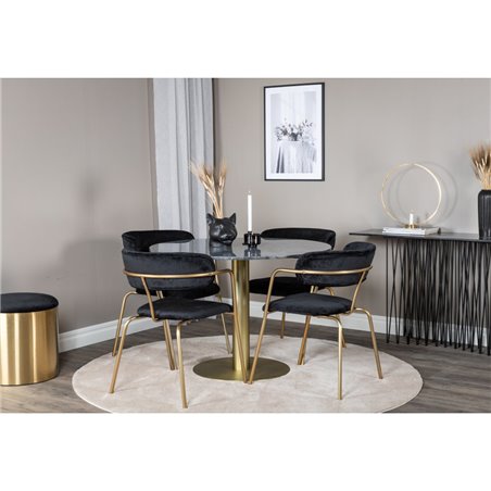 Estelle Round Dining Table ø106 H75 - Black / Brass, Arrow armchair - Brass Legs - Black Velvet_4