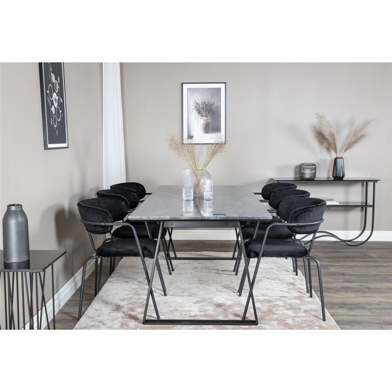 Estelle Dining Table 200*90*H76 - Black / Black, Arrow armchair - Black Legs - Black Velvet_6