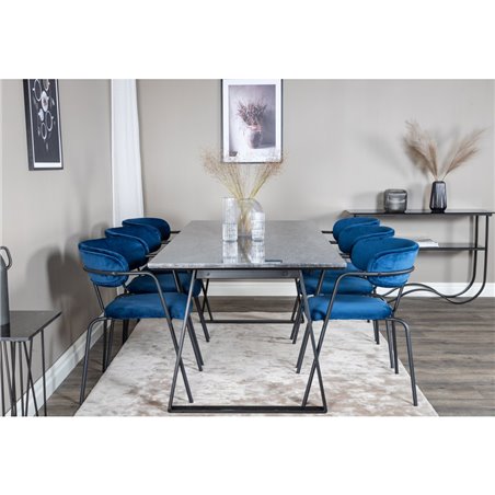 Estelle Dining Table 200*90*H76 - Black / Black, Arrow armchair - Black Legs - Blue Velvet_6