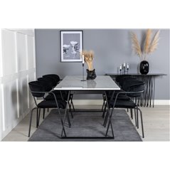 Estelle ruokapöytä 200 * 90 * H76 - valkoinen / musta, nuolinojatuoli - mustat jalat - musta Velvet_6