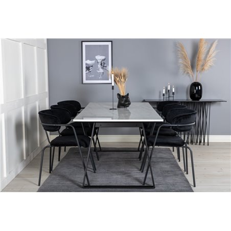 Estelle Dining Table 200*90*H76 - White / Black, Arrow armchair - Black Legs - Black Velvet_6