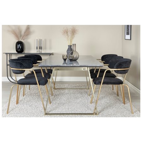 Estelle Dining Table 200*90*H76 - Grey / Brass, Arrow armchair - Brass Legs - Black Velvet_6