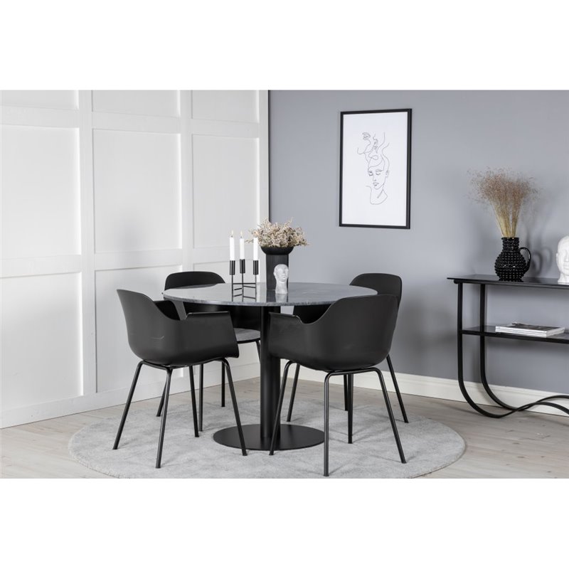 Estelle Round Dining Table ø106 H75 - Black / Black, Comfort Plastic Dining Chair - Black Legs -Black Plastic_4