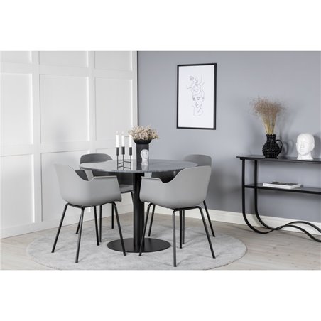 Estelle Round Dining Table ø106 H75 - Black / Black, Comfort Plastic Dining Chair - Black Legs - Grey Plastic_4