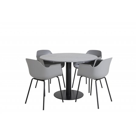 Estelle Round Dining Table ø106 H75 - Black / Black, Comfort Plastic Dining Chair - Black Legs - Grey Plastic_4