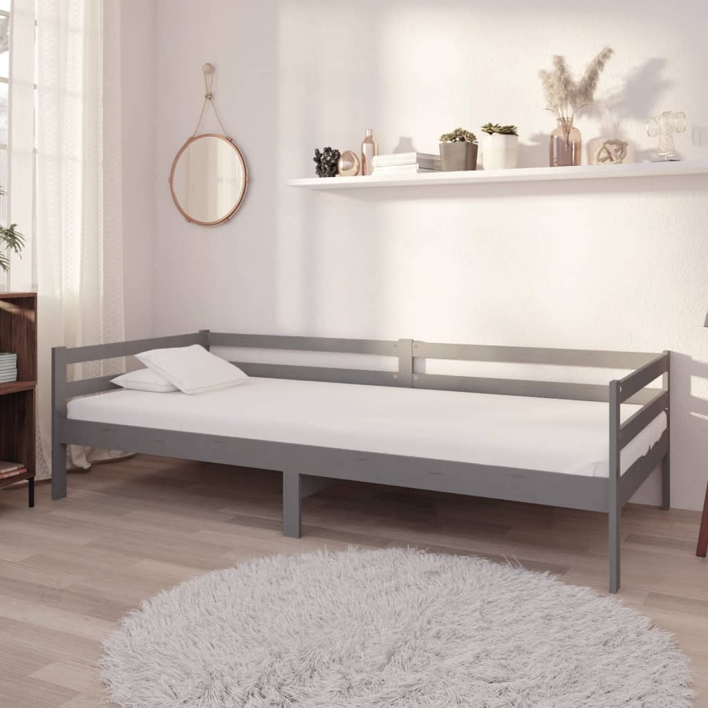  Dagbädd med madrass 90x200 cm grå massiv furu