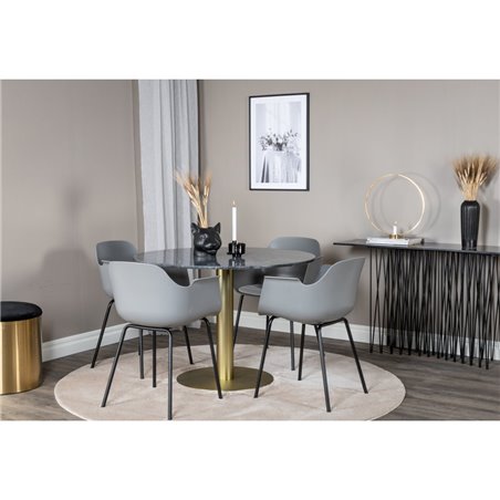 Estelle pyöreä ruokapöytä Pla H75 - musta / messinki, Comfort Plastic ruokapöydän tuoli - mustat jalat - harmaa muovi Pla