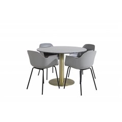 Estelle pyöreä ruokapöytä Pla H75 - musta / messinki, Comfort Plastic ruokapöydän tuoli - mustat jalat - harmaa muovi Pla