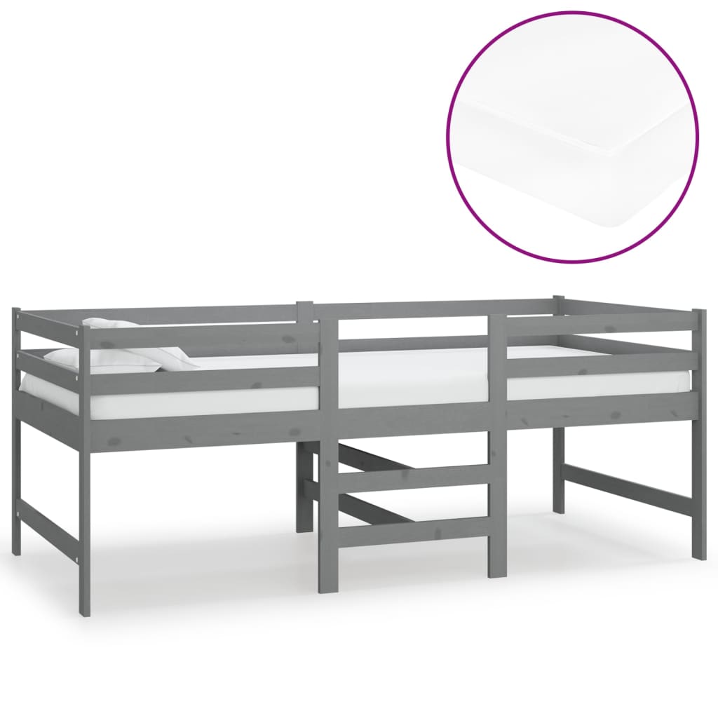  Medelhög säng med madrass 90x200 cm grå massiv furu