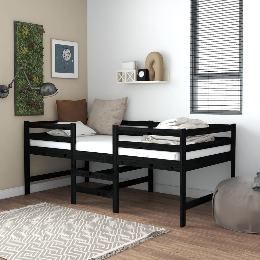  Medelhög säng med madrass 90x200 cm svart massiv furu