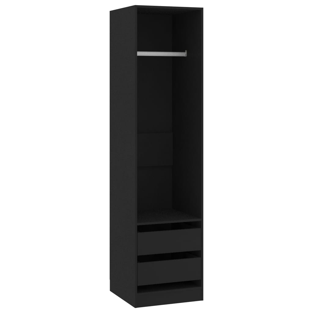  Garderob med lådor svart 50x50x200 cm spånskiva