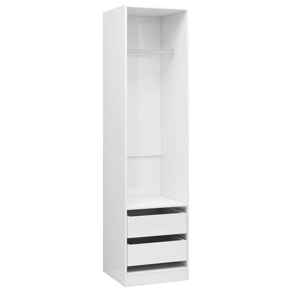  Garderob med lådor vit högglans 50x50x200 cm spånskiva