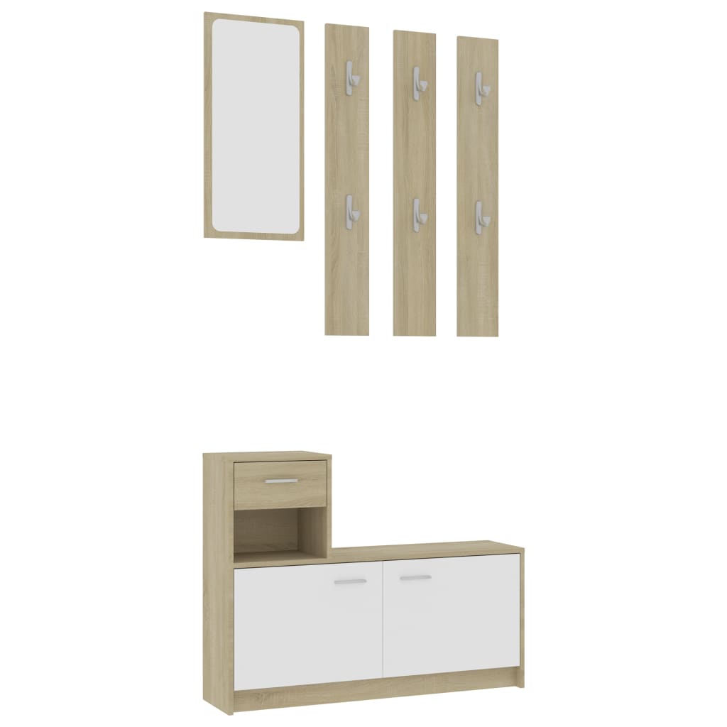  Hallmöbler vit och sonoma-ek 100x25x76,5 cm spånskiva