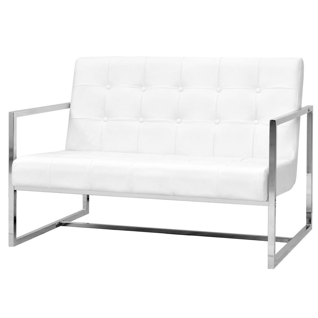  Soffa med armstöd 2-sits konstläder och stål vit