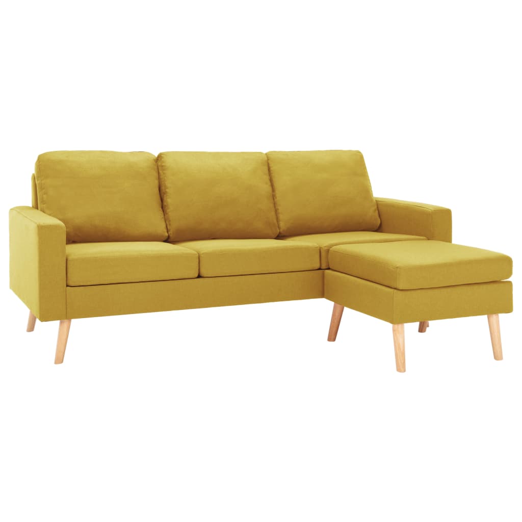 3-sitssoffa med fotpall gul tyg