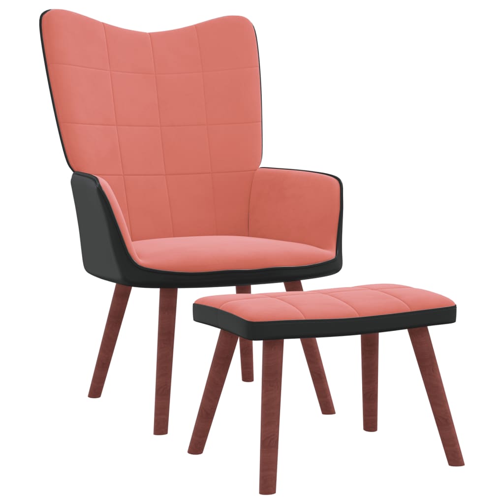  Vilstol med fotpall rosa sammet och PVC