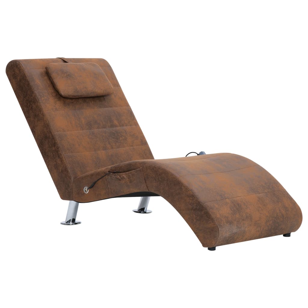  Massageschäslong med kudde brun konstmocka