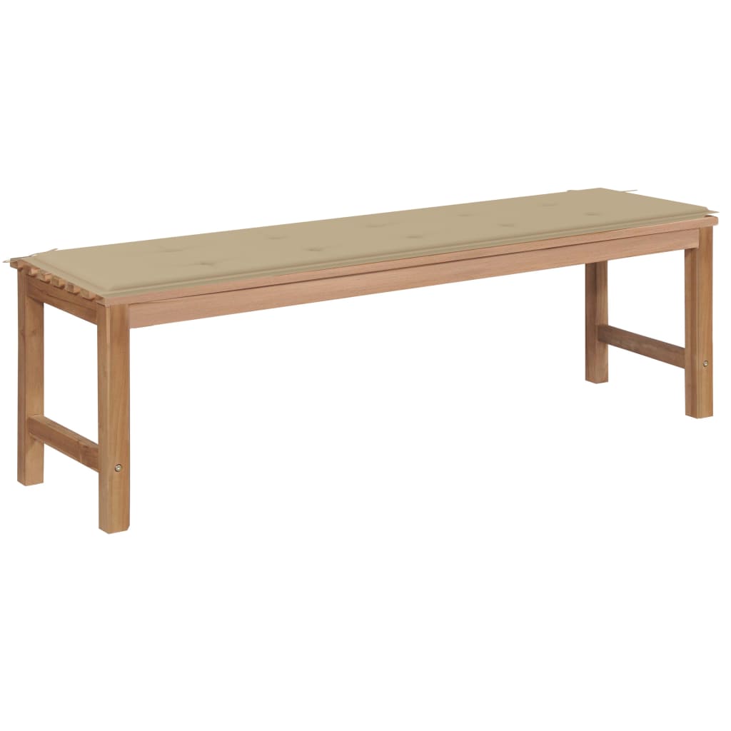  Trädgårdsbänk med beige dyna 150 cm massiv teak