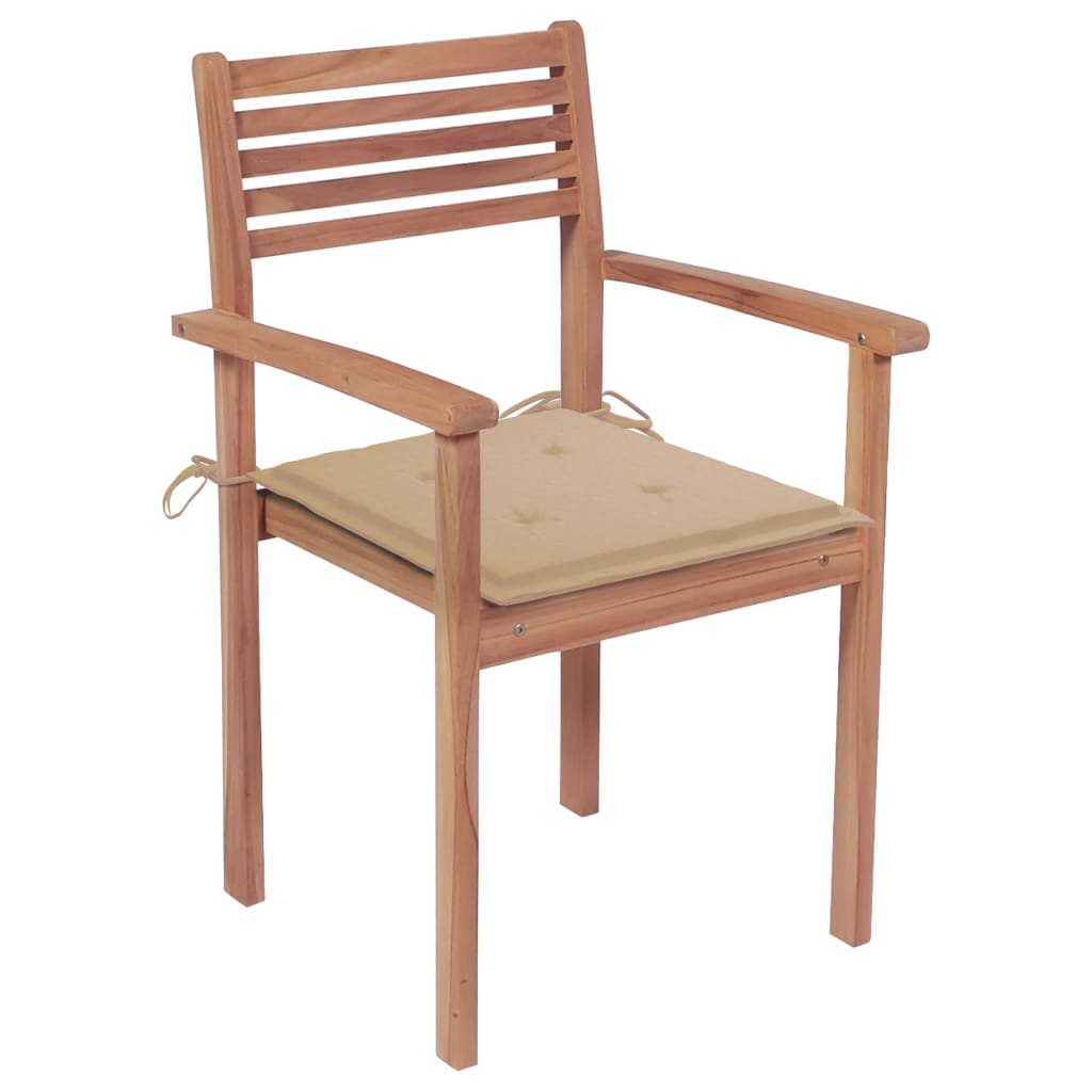  Trädgårdsstolar 2 st med beige dynor massiv teak