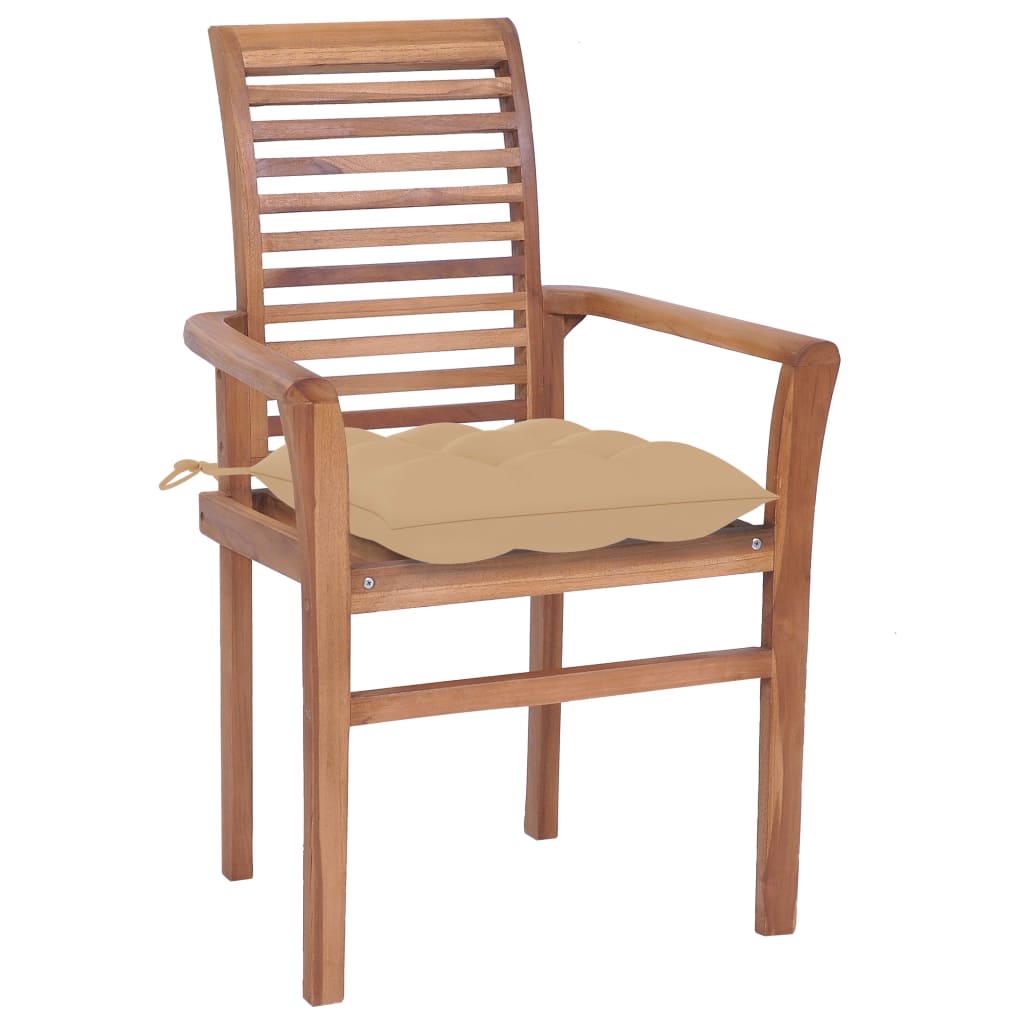  Matstolar 2 st med beige dynor massiv teak