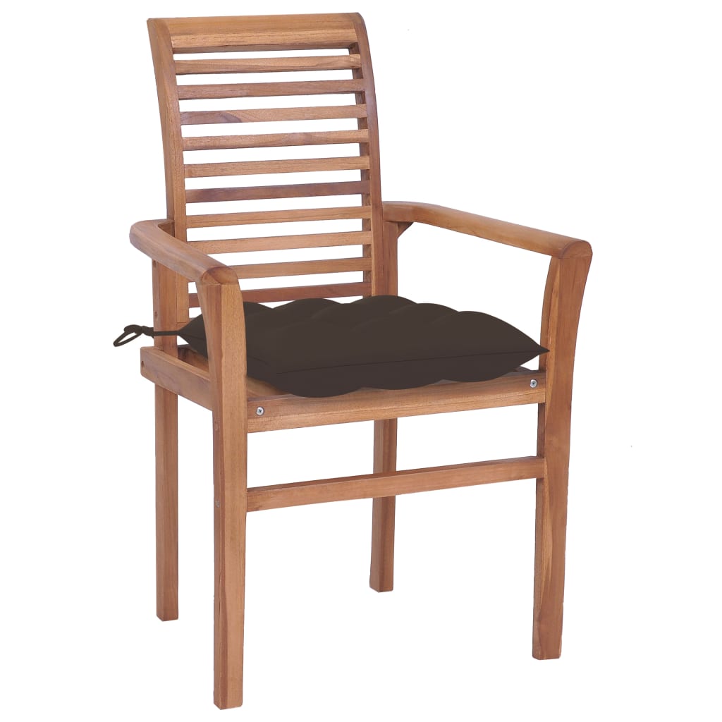  Matstolar 2 st med taupe dynor massiv teak