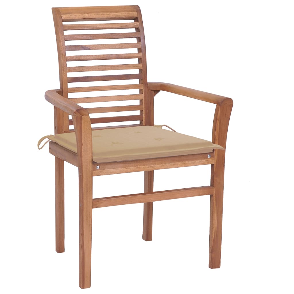  Matstolar 6 st med dynor beige massiv teak