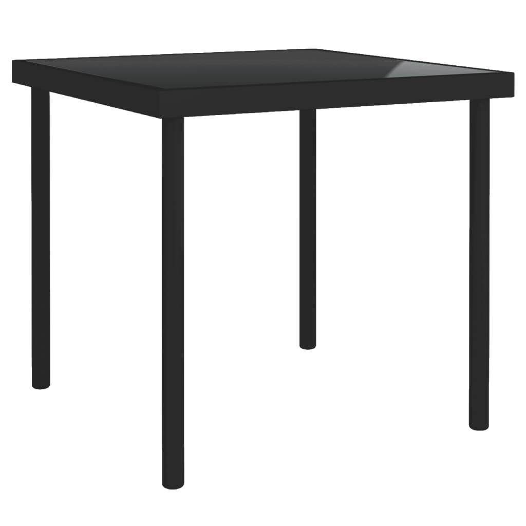  Matbord för trädgården svart 80x80x72 cm glas och stål