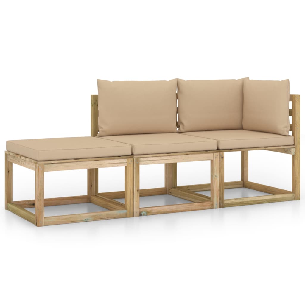  Loungegrupp med beige dynor 3 delar