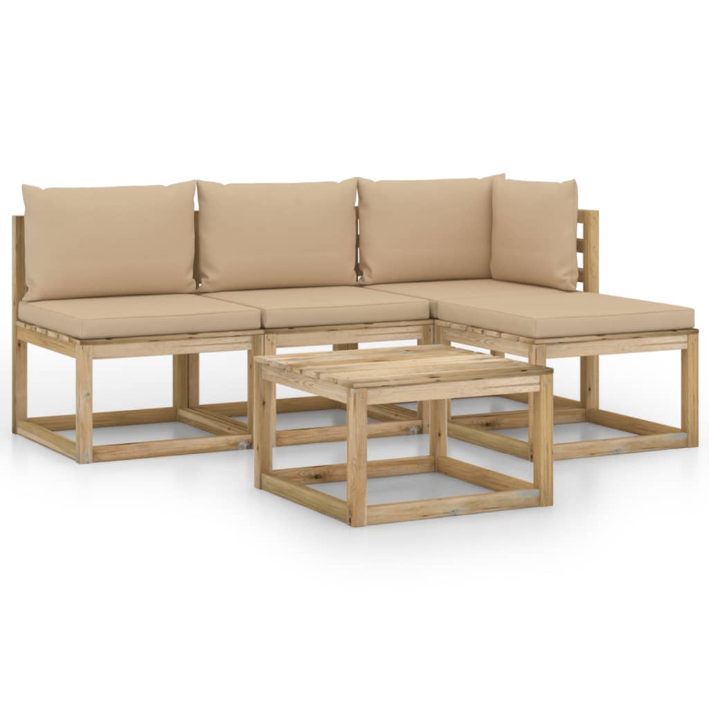  Loungegrupp med beige dynor 5 delar