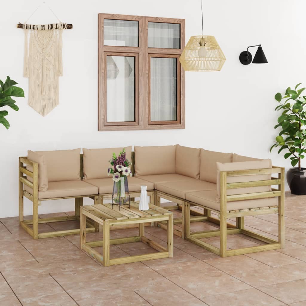  Loungegrupp med beige dynor 6 delar