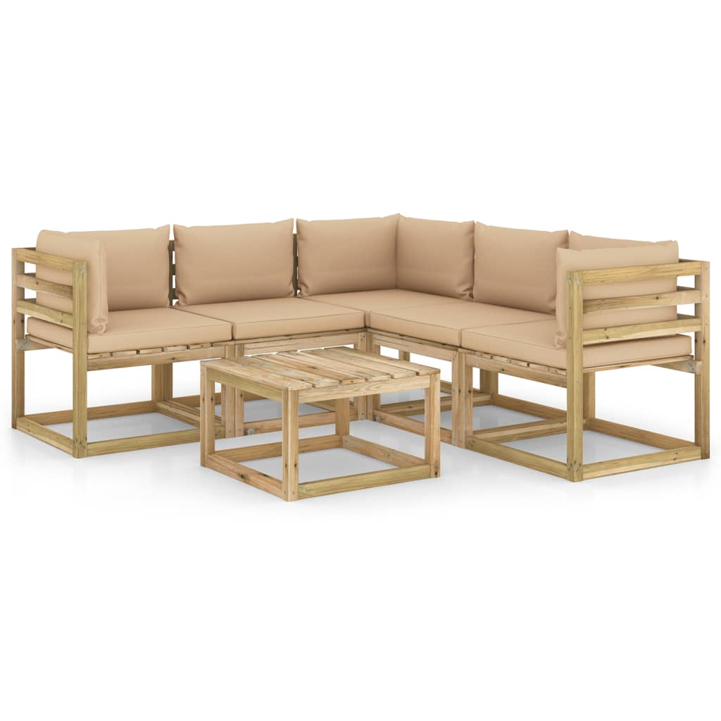  Loungegrupp med beige dynor 6 delar