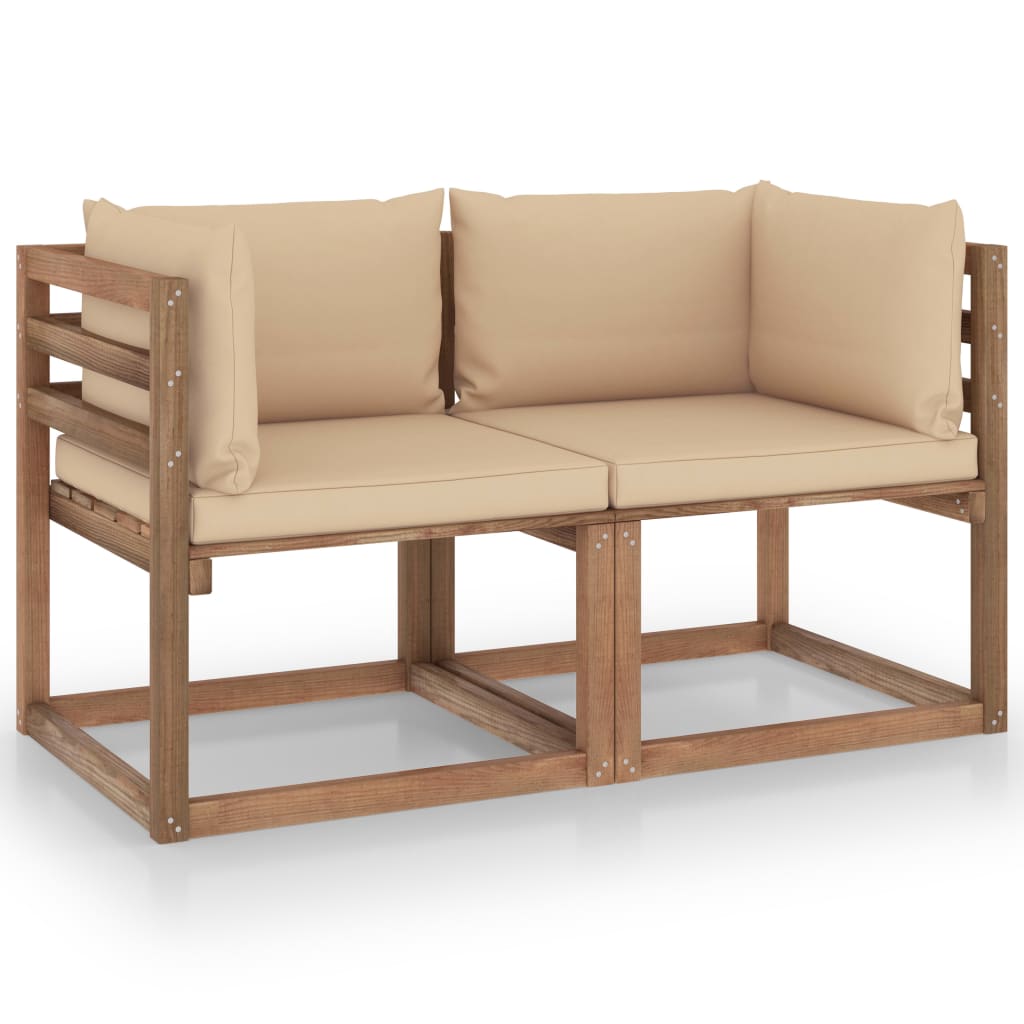  Pallsoffa 2-sits med beige dynor furu