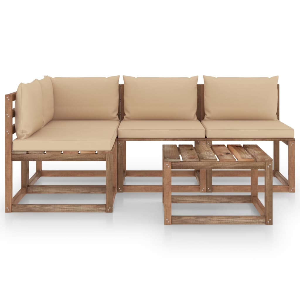  Loungegrupp med beige dynor 5 delar