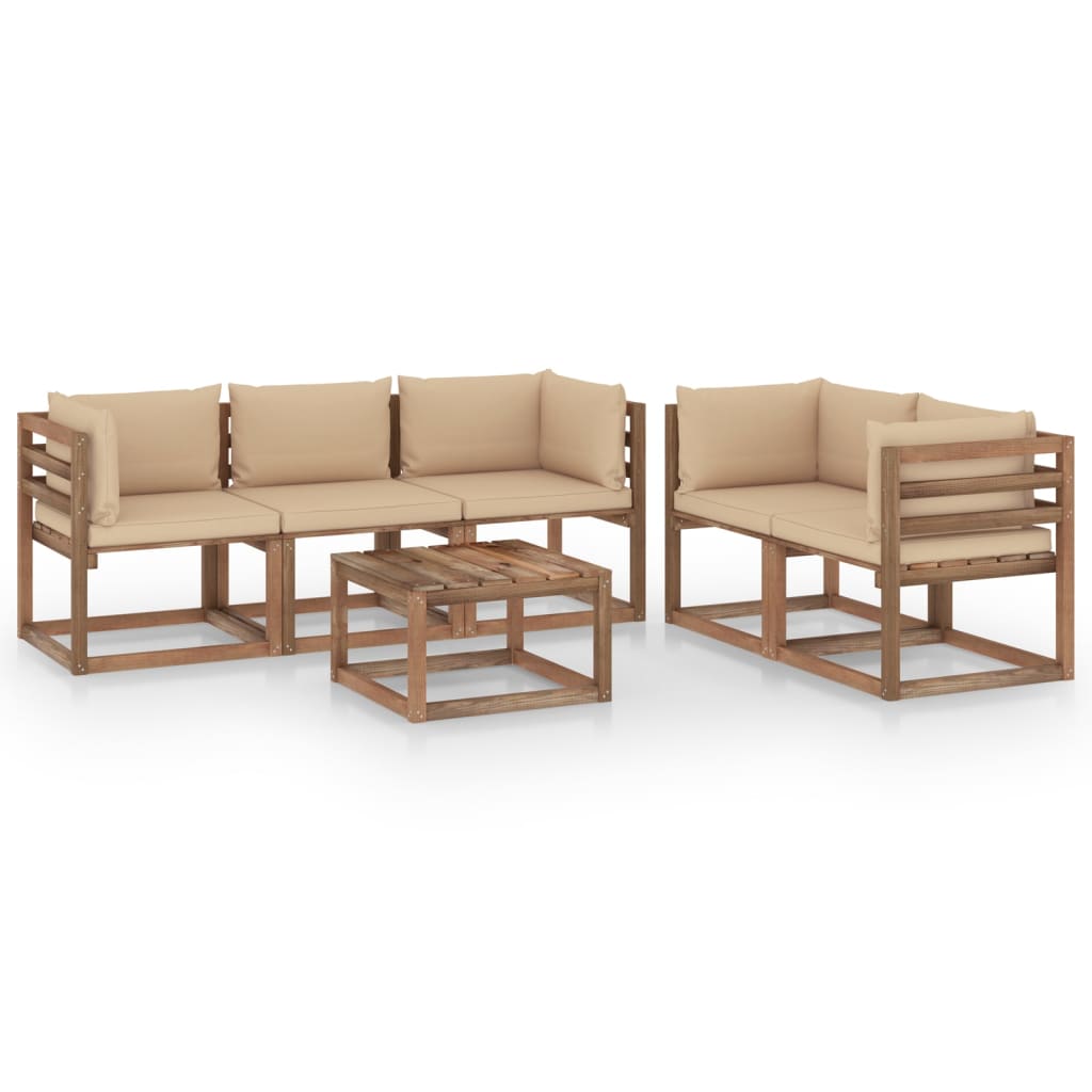  Loungegrupp med beige dynor 6 delar